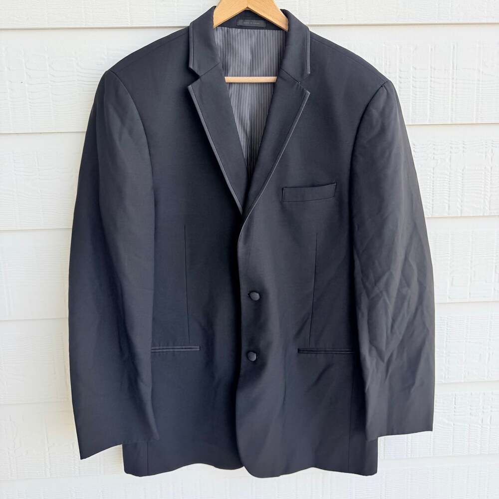 Calvin Klein Black 100% Wool Tuxedo Jacket 44 (long) Slim Fit